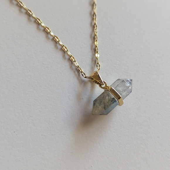 Labradorite Crystal Charm Necklace 14k Gold-plated Stainless Steel Adjustable - Picture 2 of 13